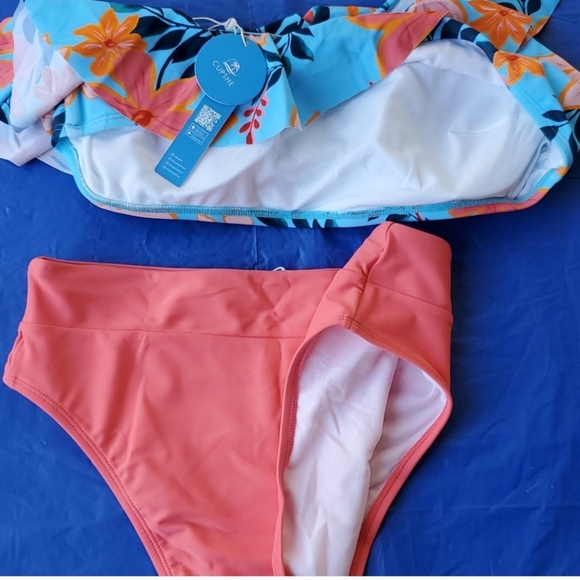 NWT Cupshe high waist bikini bottom 💗 Coral Pink, sz Medium💗 original package - Picture 4 of 8